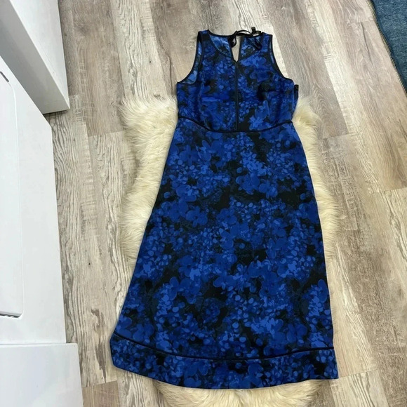 Banana Republic Kristi Blue Black Floral Print Tie Racerback Midi Dress sz 8 - Picture 5 of 10